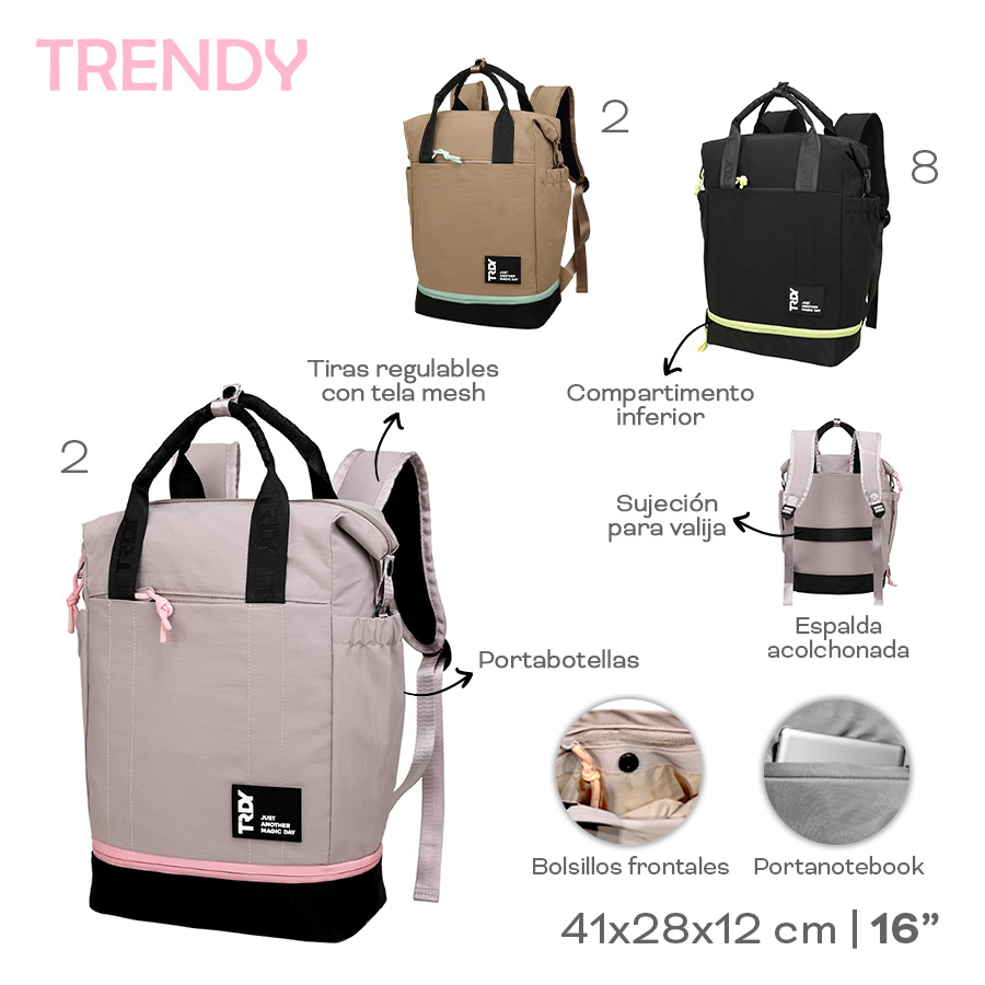 MOCHILA 41X28X12CM - GRIS - 1 UND. TRENDY - foto 3
