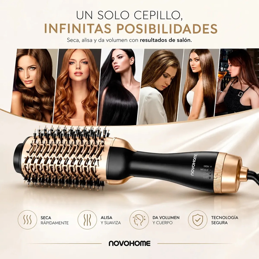 CEPILLO DE AIRE ALISADOR SECADOR 800W NOVOHOME - 6