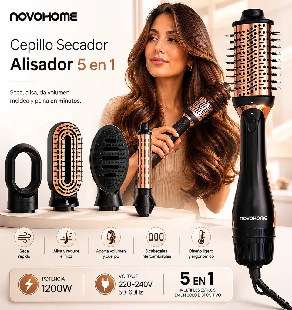 CEPILLO SECADOR ALISADOR 5 EN 1 1200W NOVOHOME - 2