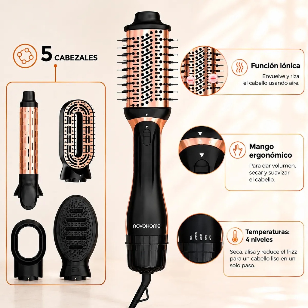CEPILLO SECADOR ALISADOR 5 EN 1 1200W NOVOHOME - 7