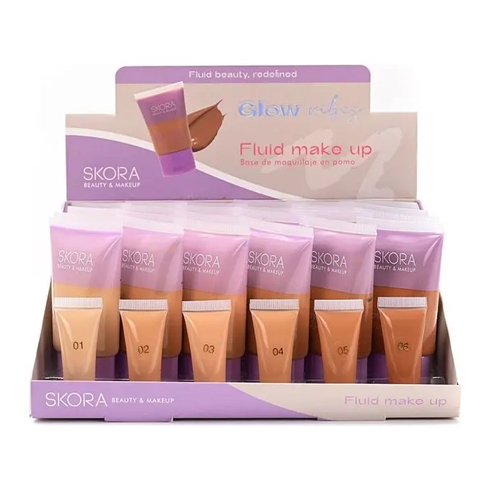 BASE DE MAQUILLAJE  FLUIDA EN POMO X24U (UNIDAD) SKORA