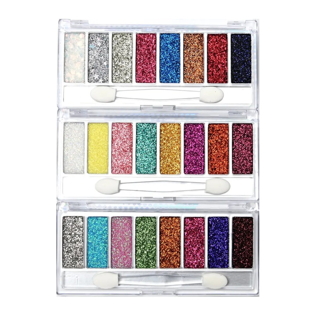 [50748] SOMBRAS PARA OJOS CON GLITTER X 8 TONOS  CON APLICADOR X24U (UNIDAD) SKORA