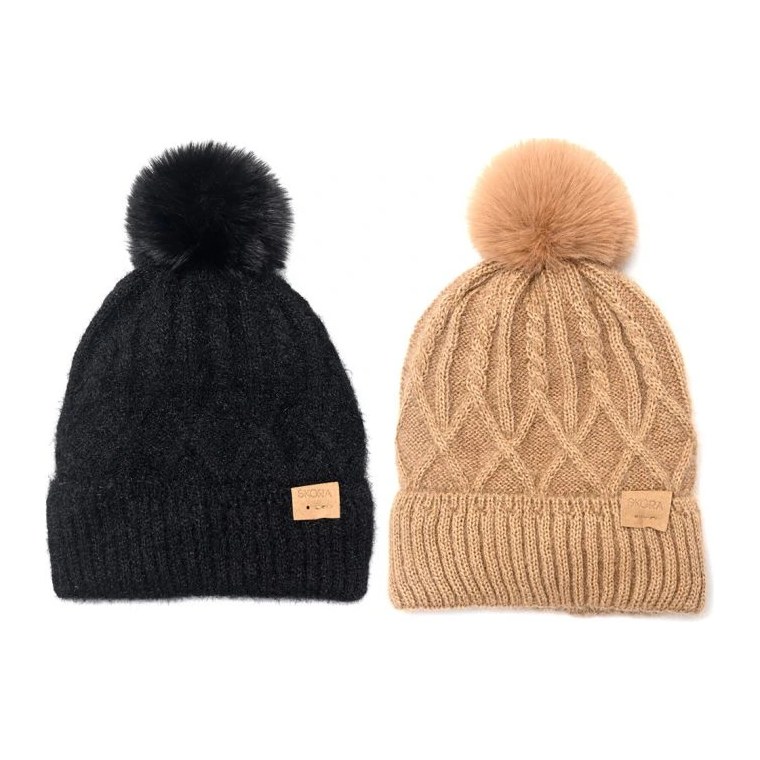 [51796] GORRO TEJIDO MUJER CON POMPOM INTERIOR PIEL SKORA -W26