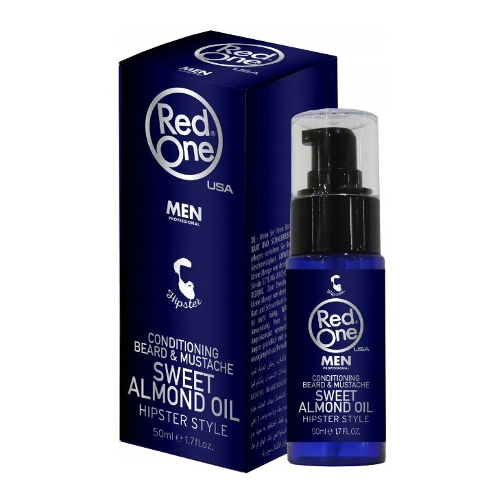 [52393] BEARD & MUSTACHE SWEET ALMOND CARE OIL 50 ML - RED ONE - AZUL - 1 UND. - CAJA