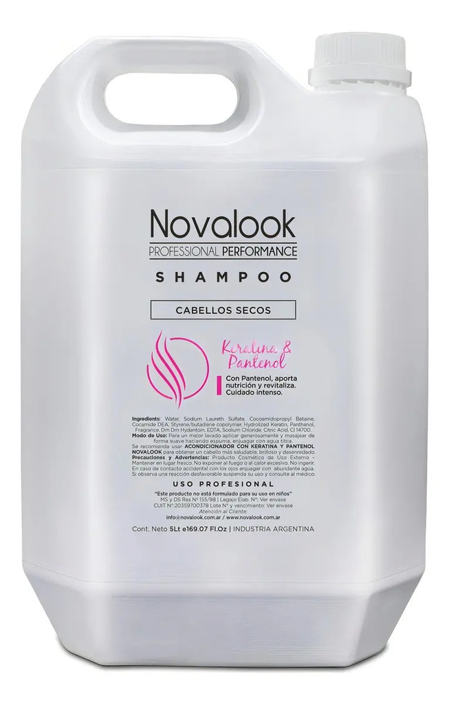 SHAMPOO KERATINA Y PANTENOL CABELLOS SECOS - 5 L - BIDÓN NOVALOOK