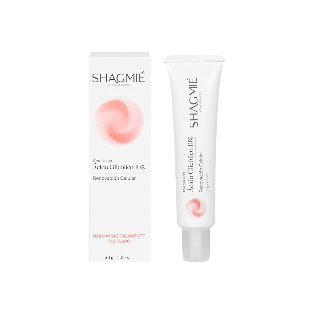 CREMA RENOVADORA INTENSIVA ÁCIDO GLICÓLICO 10% + NIACINAMIDA + PANTENOL - 30 GR - POMO SHAGMIE X SIMON SCARANO