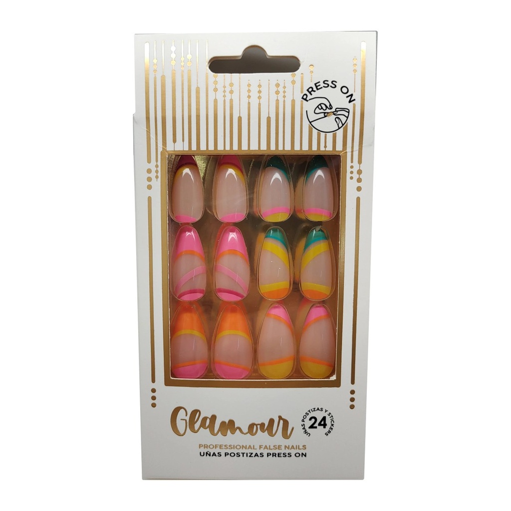 [46789] UÑAS POSTIZAS GLAMOUR ARCO IRIS (24 UND - CAJA) THELMA Y LOUISE