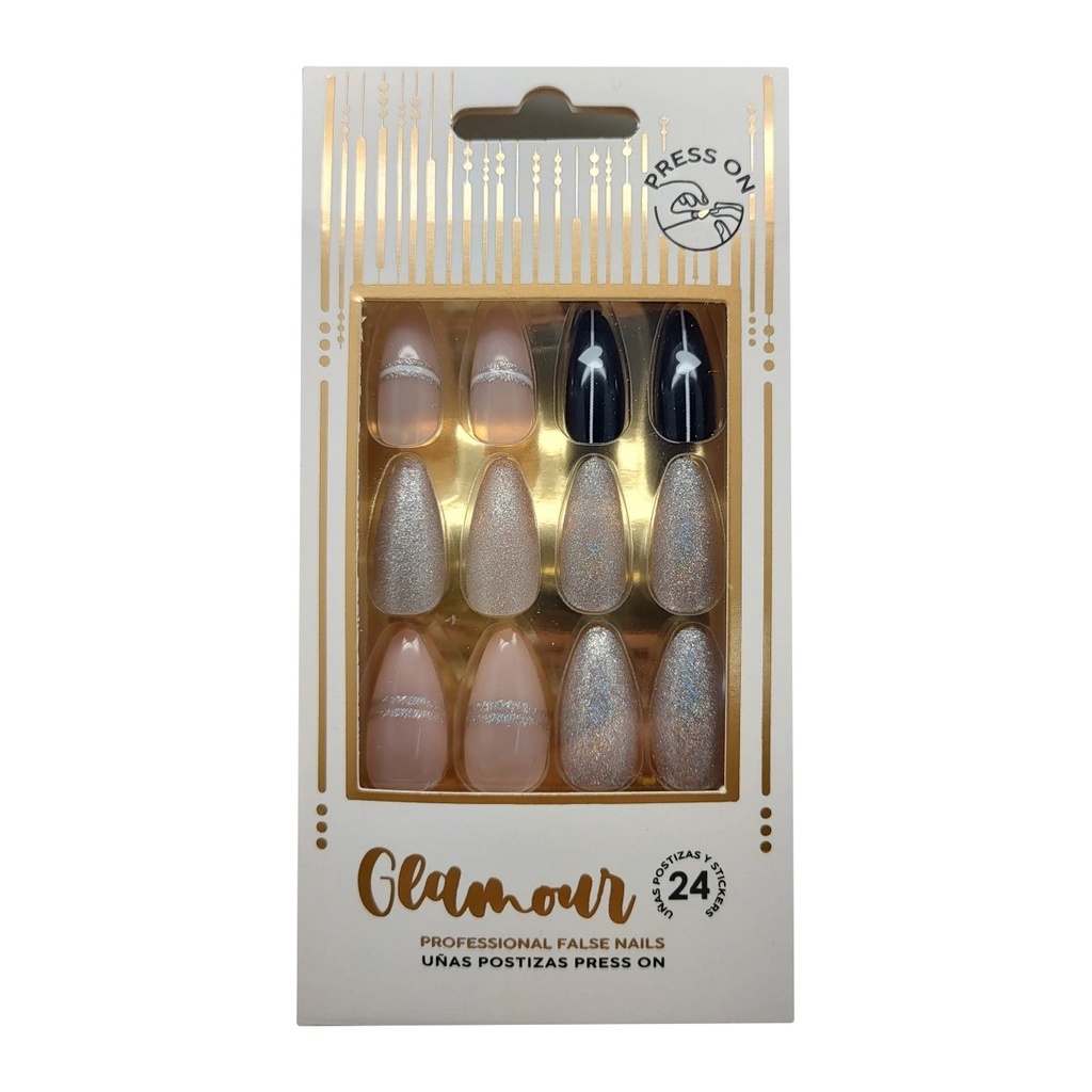 [46788] UÑAS POSTIZAS GLAMOUR BRILLOS (24 UND - CAJA) THELMA Y LOUISE