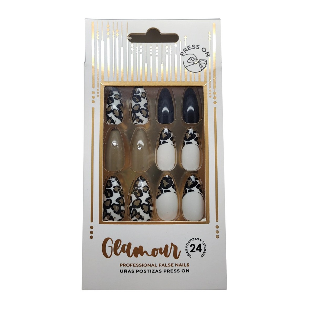[46787] UÑAS POSTIZAS GLAMOUR DALMATA (24 UND - CAJA) THELMA Y LOUISE